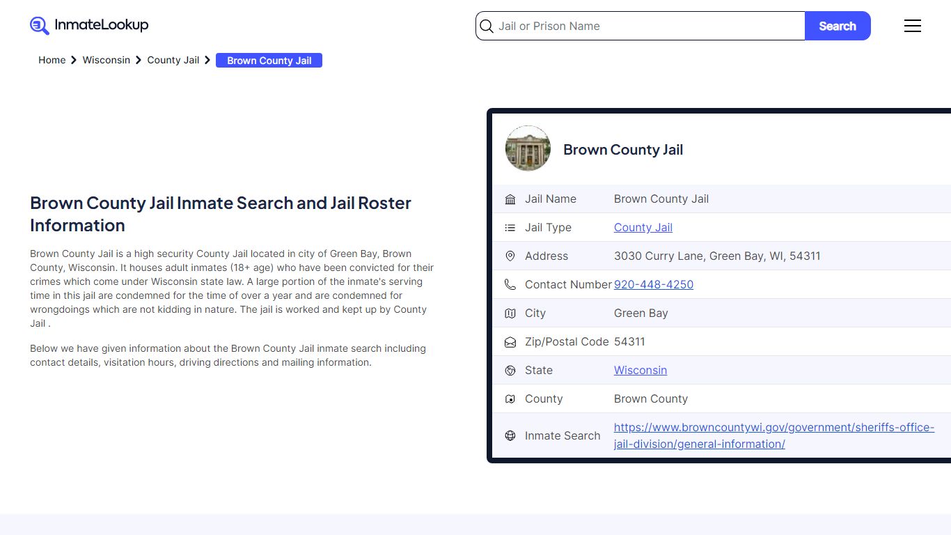 Brown County Jail Inmate Search and Jail Roster Information - Inmate Lookup